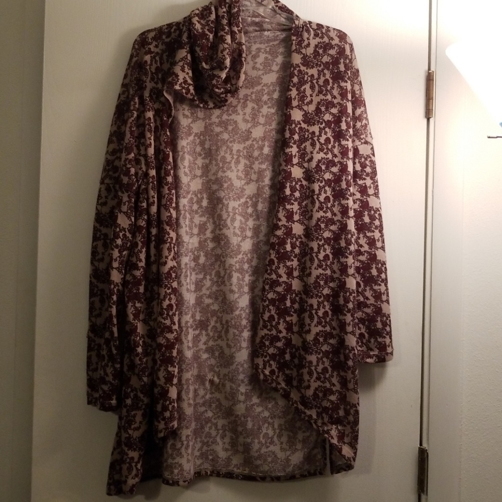 Burgundy floral print cardigan